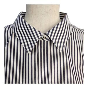 Chicos Striped Button Up Preppy Blouse Metallic Accent Casual Coastal‎ XL